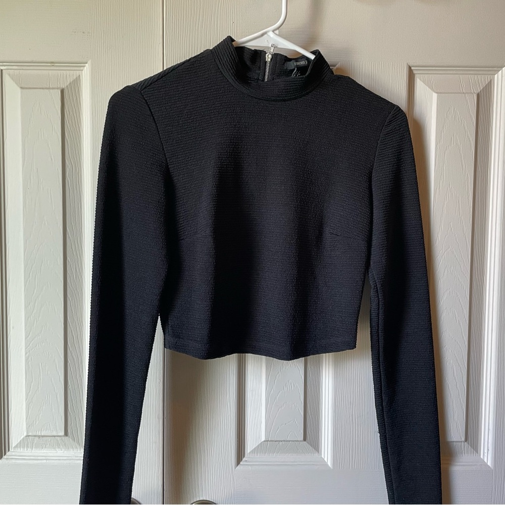 Forever 21 Black Fitted Bodysuit with Mandarin Collar
